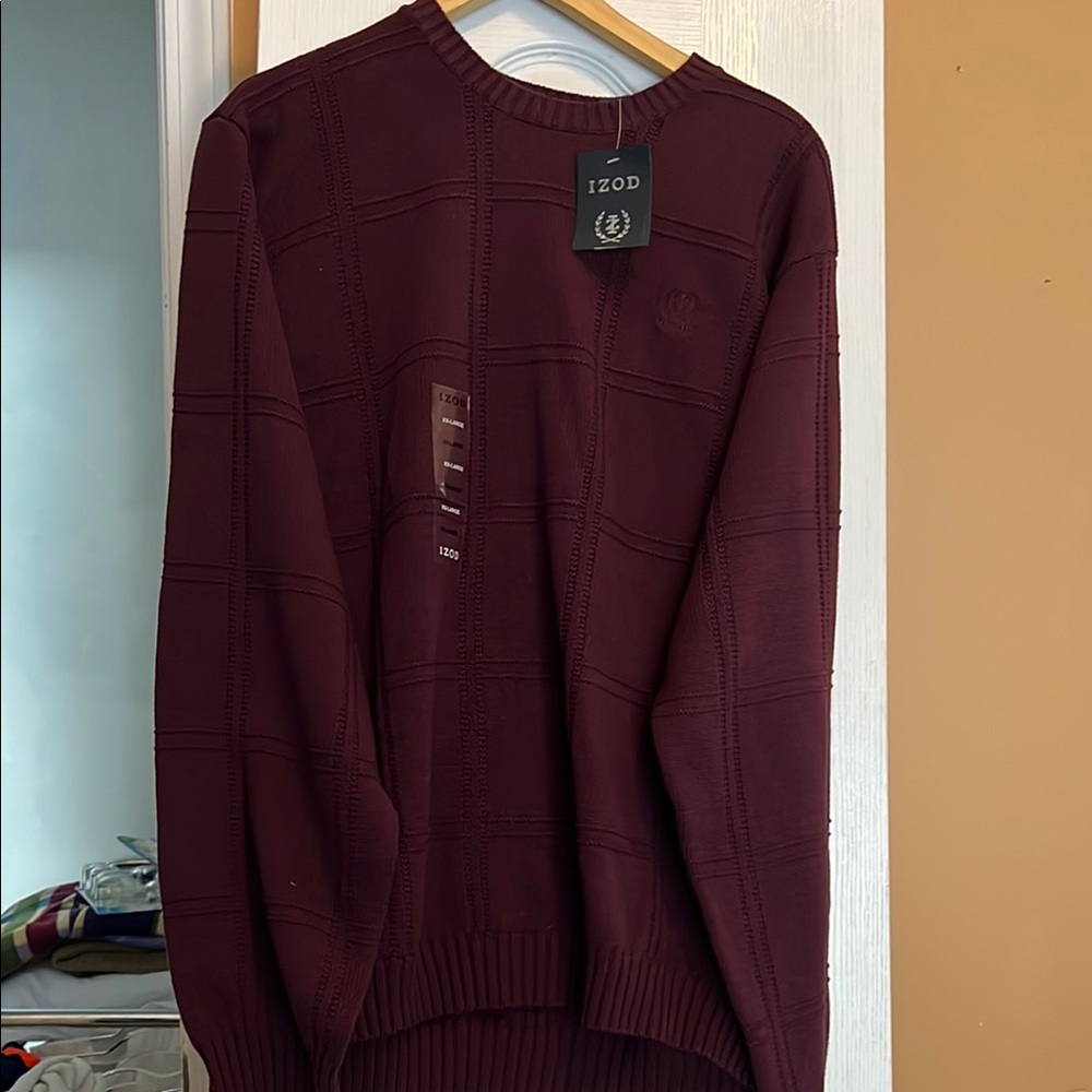 Izod Red Crewneck Sweater Classic Knit Design